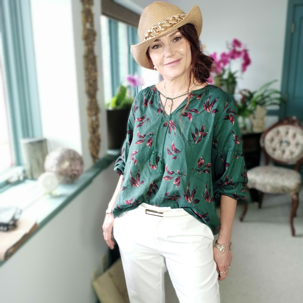 Green VISCOSE boho blouse - Picture 7 of 13